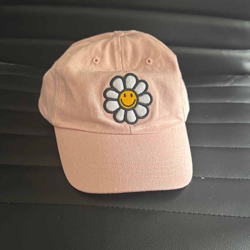 Pink Baseball Cap with Daisy Embroidery